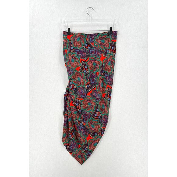 VERONICA BEARD Ari Ruched Midi Skirt Womens 10 Red Paisley Floral Print Slip - Picture 6 of 16